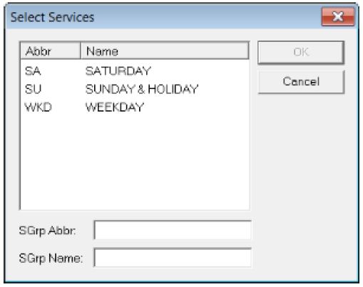 The Select Services dialog box.