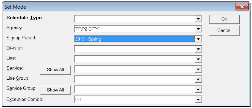 The Set Mode dialog box.