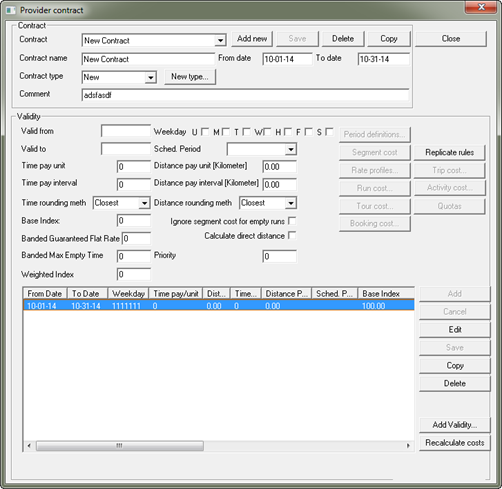 The Provider contract dialog box showing a contract with a defined Base Index of 100.