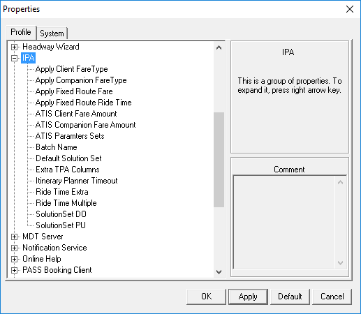 The Properties dialog box used for System Properties with the IPA group highlighted and IPA property names visible.