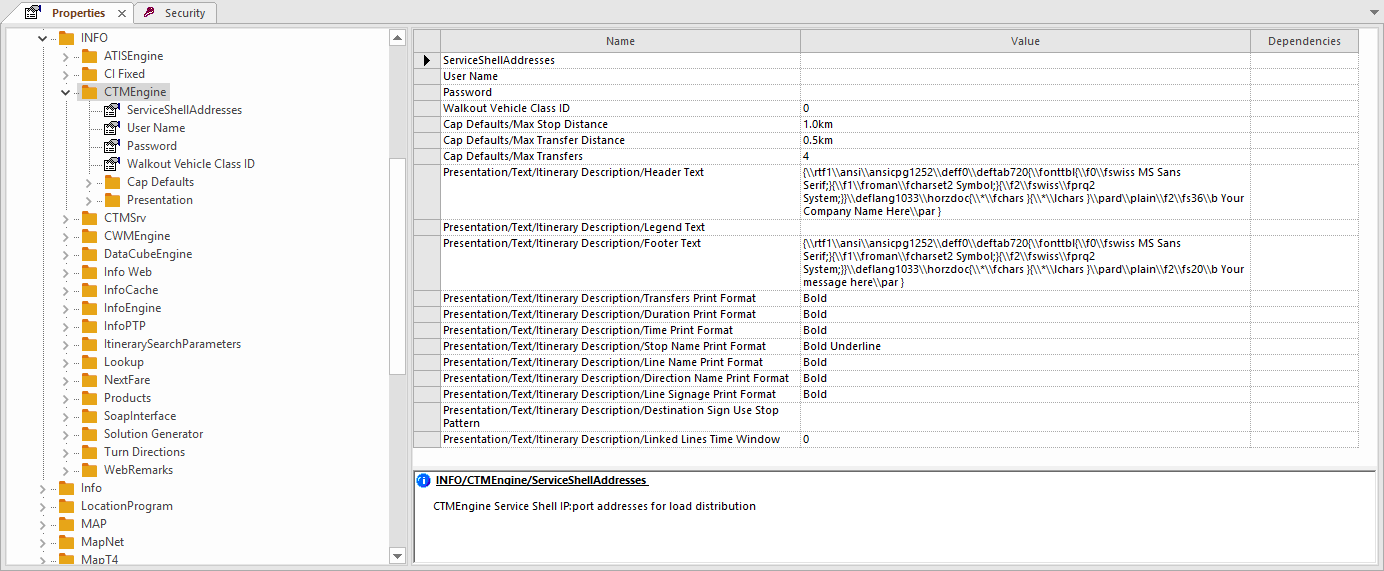 Trapeze6 Properties for CTMEngine that also show default property values.