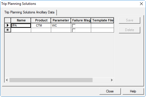 The Trip Planning Solutions dialog box with one solution set listed.