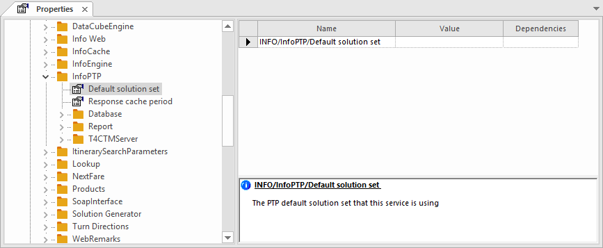 Trapeze6 Properties open to InfoPTP with the Default solution set property highlighted.