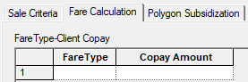 The Fare Calculation tab showing the FareType and Copay Amount columns.
