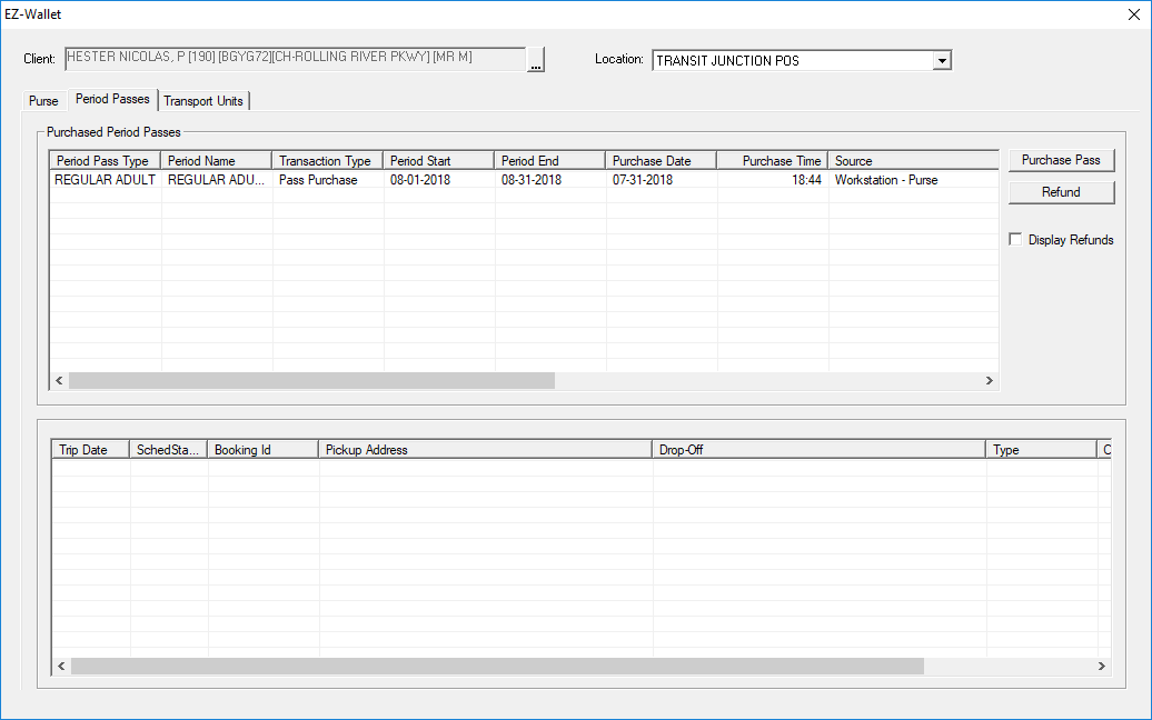 EZ-Wallet open to the Period Passes tab.