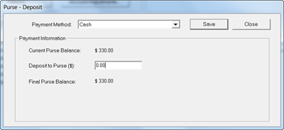 The Purse-Refund dialog box showing the Payment Method field and additional Payment Information.