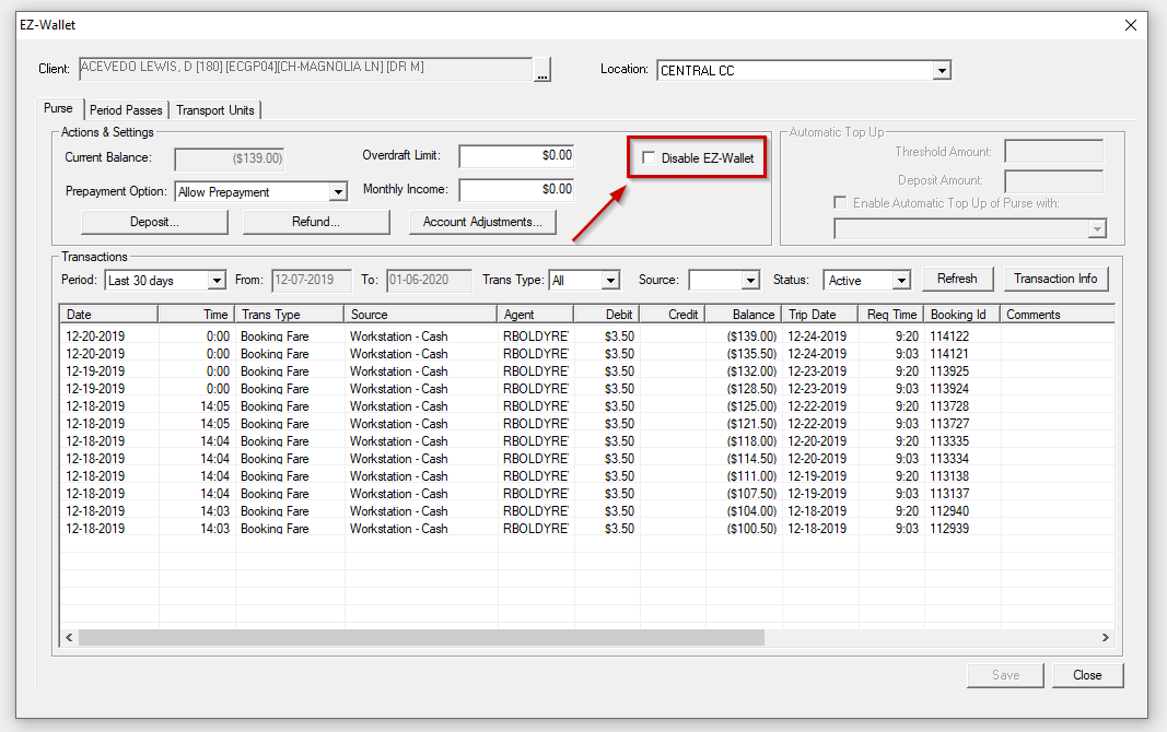 EZ-Wallet dialog box with Disable EZ-Wallet option.