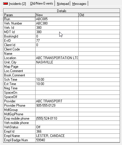 The Old/New Events tab showing details for run ABC005.