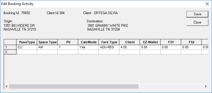 The Edit Booking Activity dialog box with booking activities for client Silvia Ortega shown.