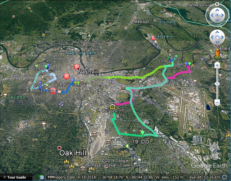 Events appearing as pins on the Google Earth map.