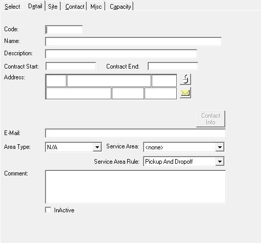 The Detail tab for Providers. It includes fields such as Name, Description, and Service Area Rule.