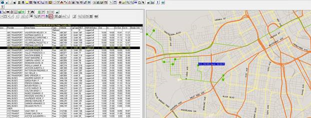 Schedule Editor's Run Itinerary view with the vehicle location visible on the system map.