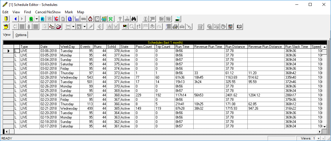 Schedule Editor open to Schedules view.