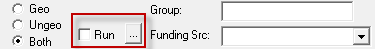 The Run check box and ellipsis button circled in red.