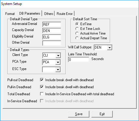 The System Setup dialog box open to the DB Parameters tab.