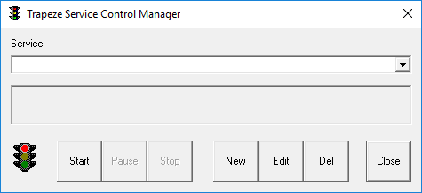 The Trapeze Service Control Manager dialog box with no service selected.