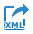 Blue rectangle, right-facing arrow, and the letters XML.
