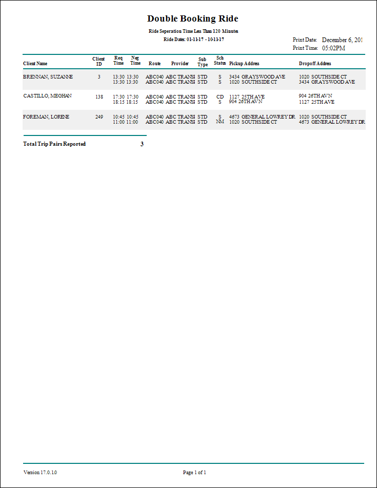 The Double Bookings report.