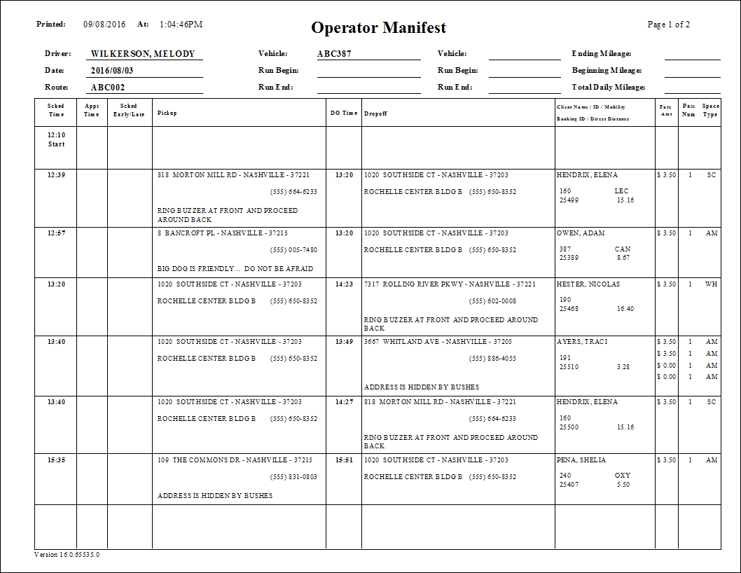 The Manifest2 (PU/DO Same Line) report.