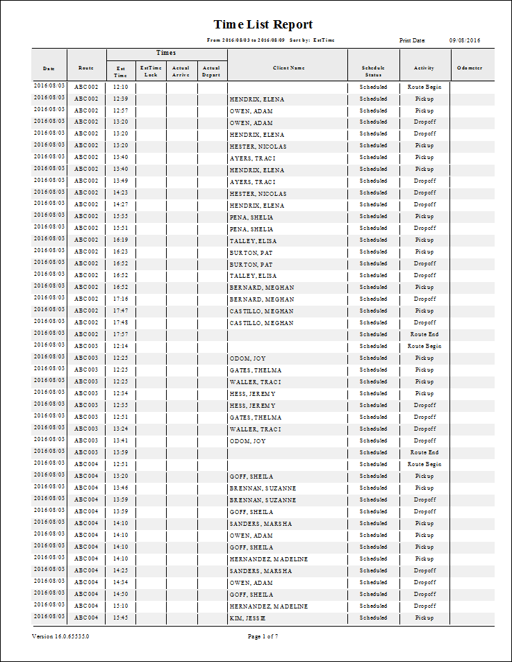 The Time List report.