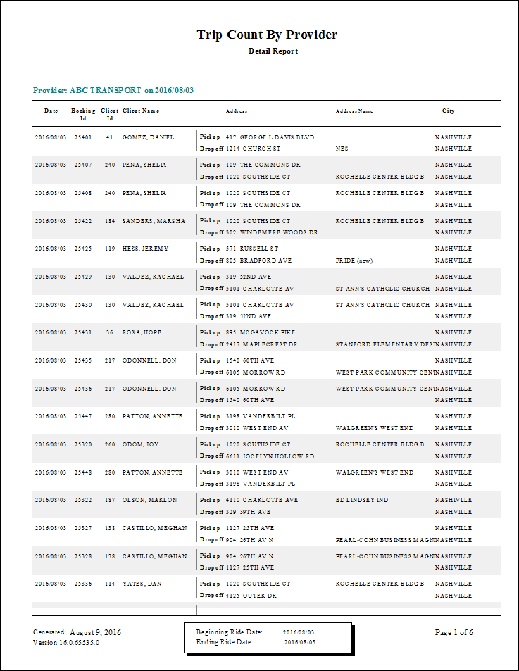The Trip Count by Provider report.