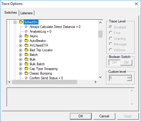 SchedSrv in Trace Options Dialog Box