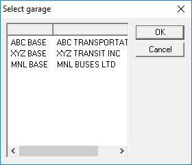 The Select garage dialog box with three garage options avaialble.