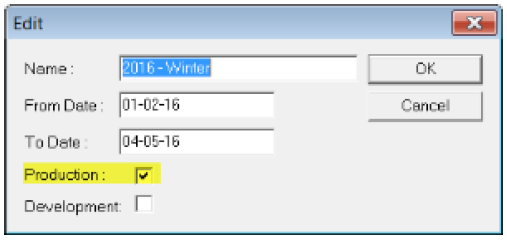 Edit dialog box with the Production check box highlighted.