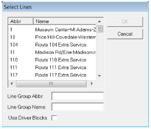The Select Lines dialog box.