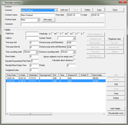 The Provider contract dialog box showing a New Contract.