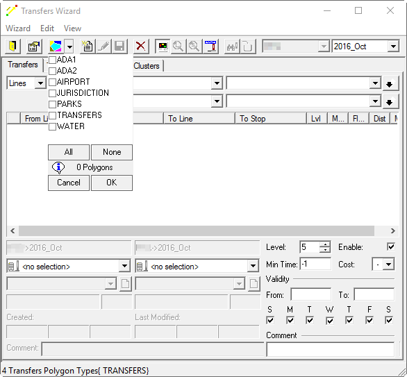 The Transfer Wizards dialog box with the Polygons drop-down list visible.