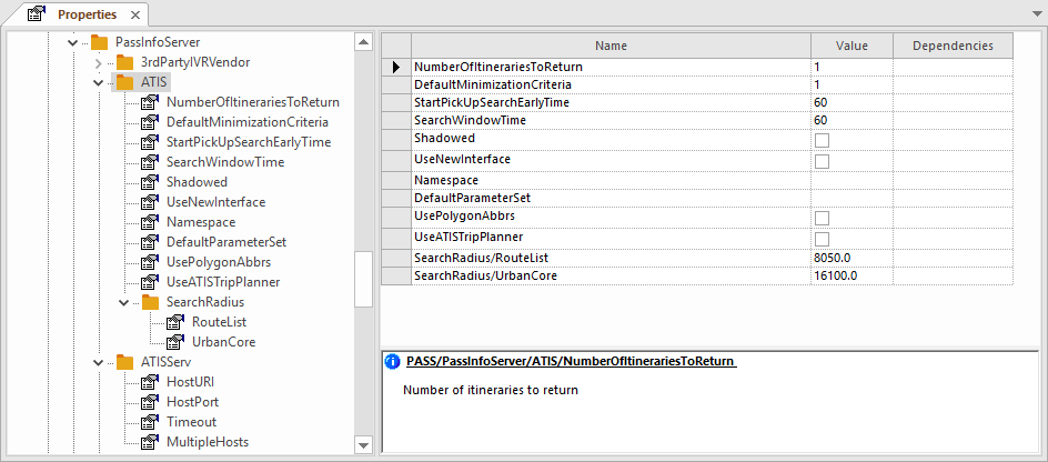 Trapeze6 Properties with ATIS highlighted and showing available property options.