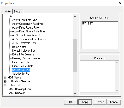 The Properties dialog box for System Properties with the IPA SolutionSet DO property highlighted.