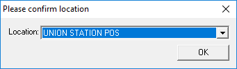 The Please confirm location dialog box with the Location defined as Union Station POS.