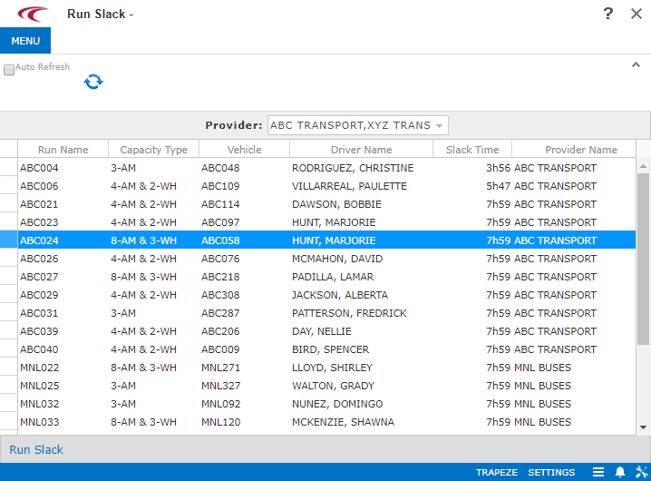 Run Slack view showing information about selected providers.