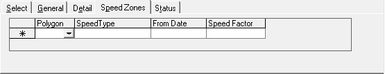 The Speed Zones tab showing Polygon, SpeedType, Detail, Speed Zones, and Status columns.