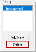 The Set(s) list with Unscheduled (a set name) selected and the Delete button circled in red.