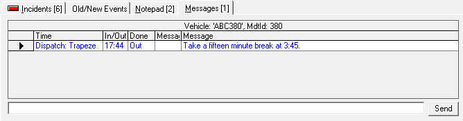 The Messages tab with one outgoing message visible.