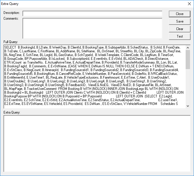 The Extra Query dialog box with only the Full Query visible. All other fields are empty.