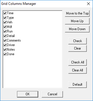 The Grid Columns Manager dialog box with all columns selected.
