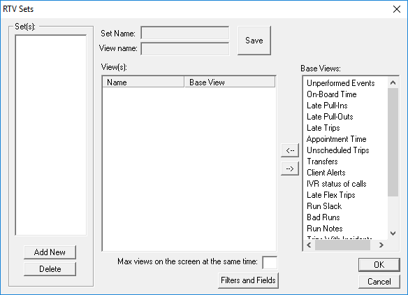 The RTV Sets dialog box with available Base Views.