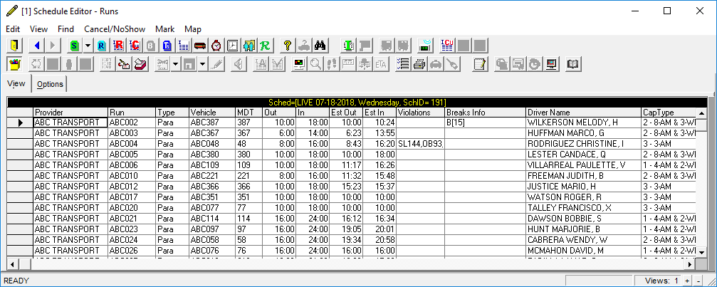Schedule Editor open to Runs view.
