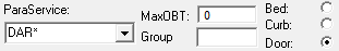 The ParaService list with DAR selected. The MaxOBT, Group, Bed, Curb, and Door options are also visible.