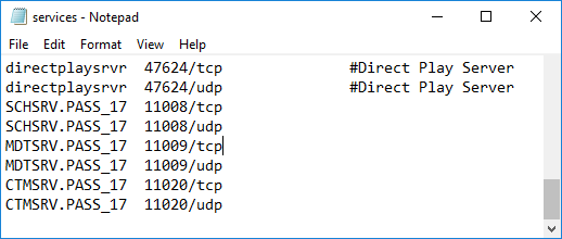 Example services defined in Notepad.