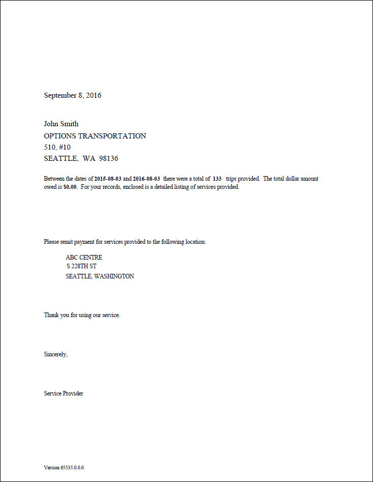 The Billing By Funding Source report letter.