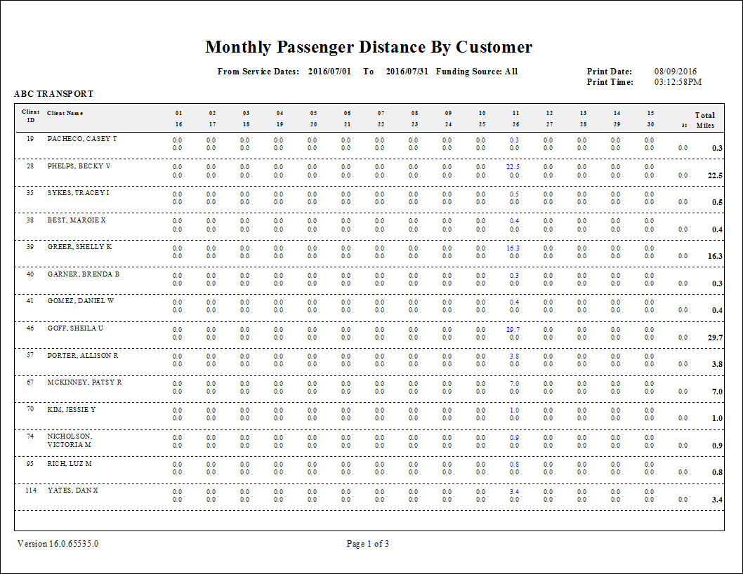The Monthly Distance By Customer report.