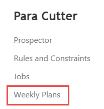 The Para Cutter menu group with Weekly Plans circled in red.