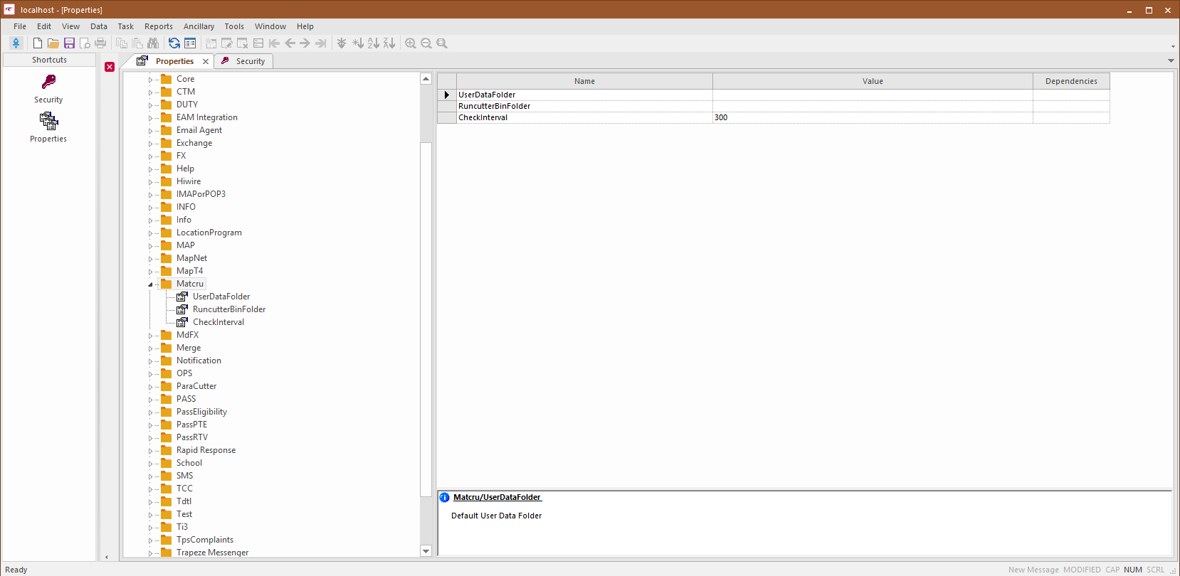 Matcru context properties listed in tree form.