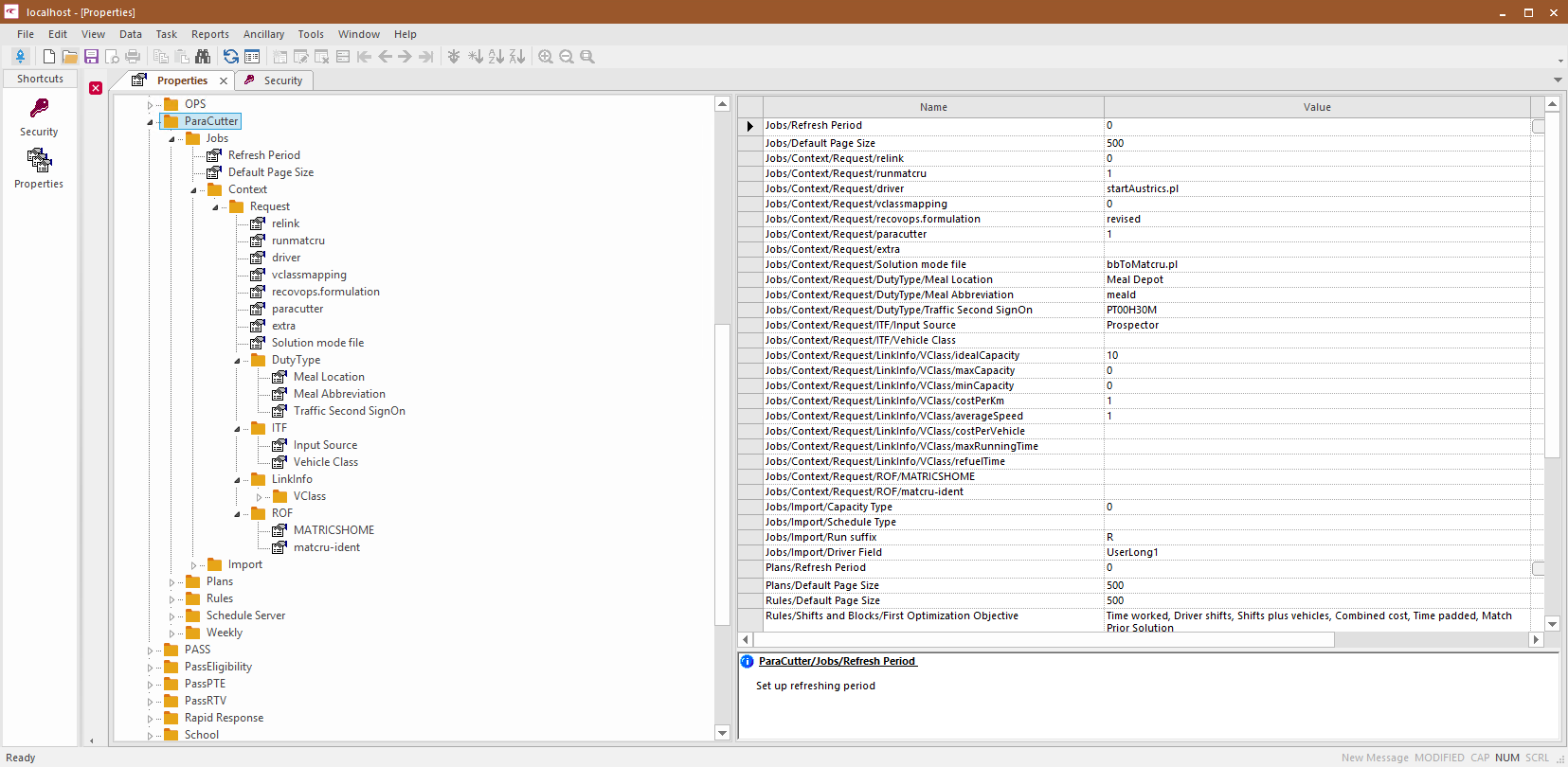 ParaCutter context properties listed in tree form.