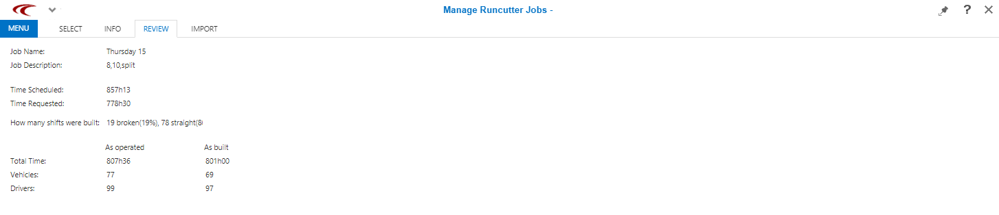 Manage Runcutter Jobs open to the Review step.